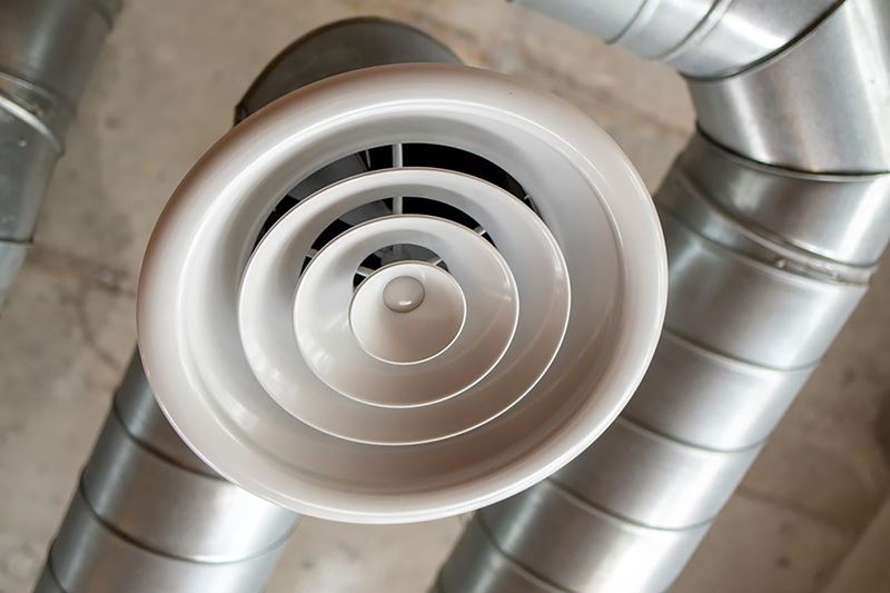 A close-up view of industrial ventilation ducting.